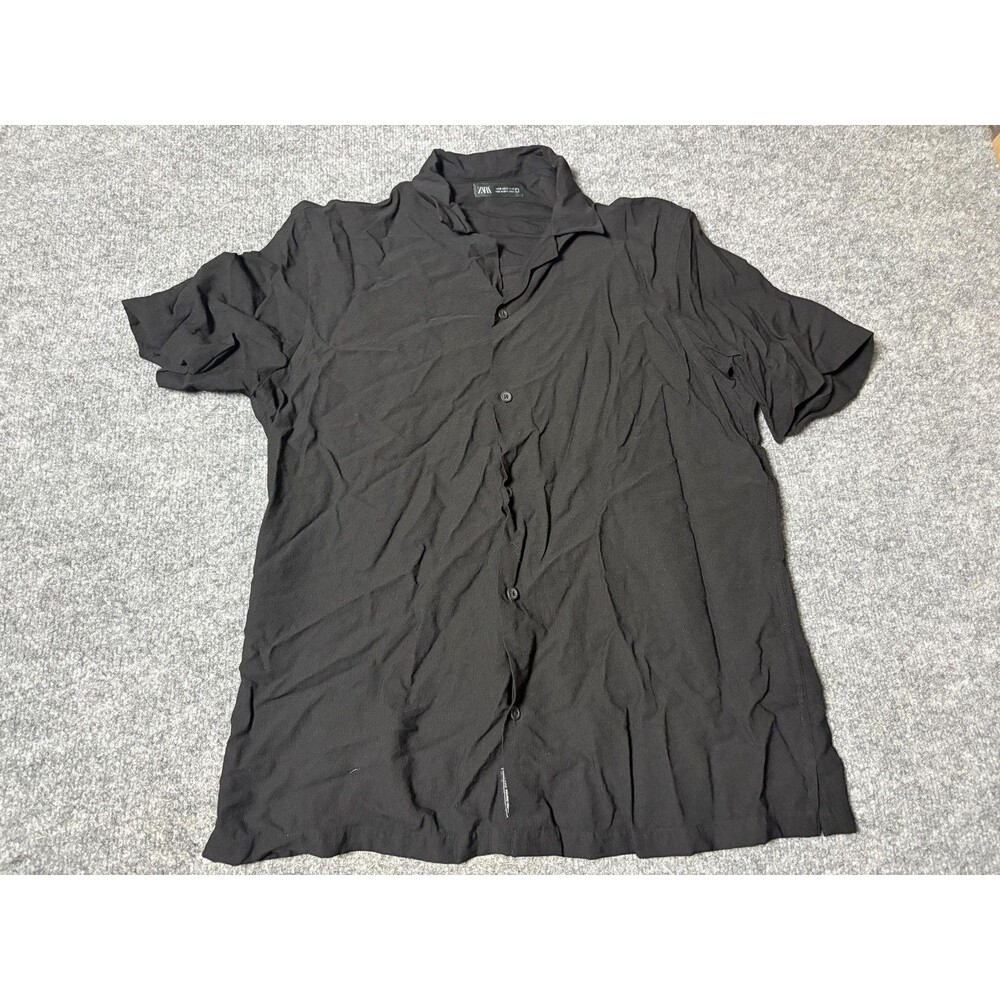 Zara Shirt Mens M Black Short Sleeve Lightweight Knit Button-Up Collared Casual